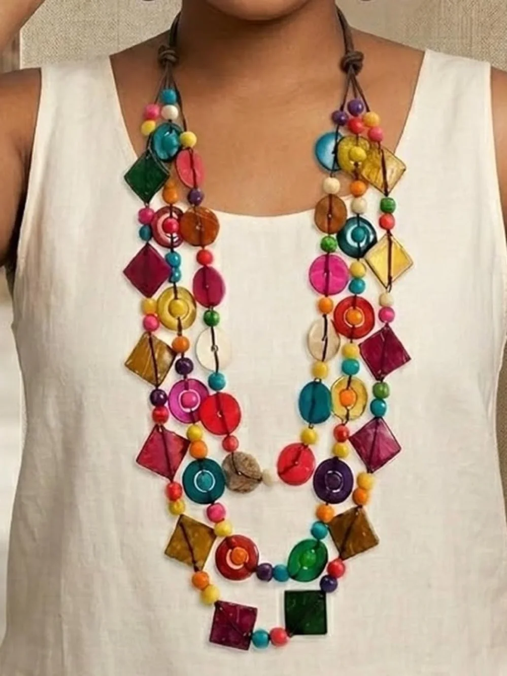 Anthropologie Bright Multicolor Geometric Beaded Necklace - Picture 1 of 8
